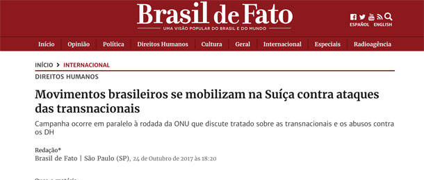 Brasil de Fato, Oct 2017: 