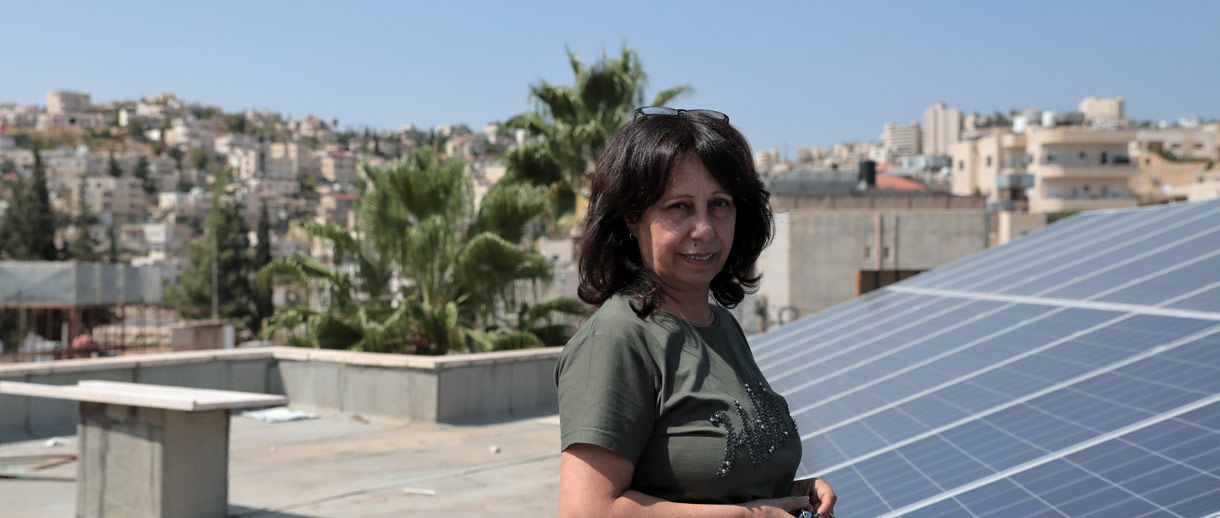Basma Giacaman, Director at Al Basma Center Arab Women’s Union and manager of the solar energy system that runs the whole center’s facilities. Credit: Hussein Zohor/PENGON.