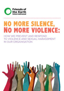 manual cover saying no more silence, no more violence with graphic of hands