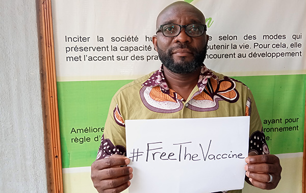 Kwami from Togo calling for a peoples vaccine and waiver on intellectual property rights